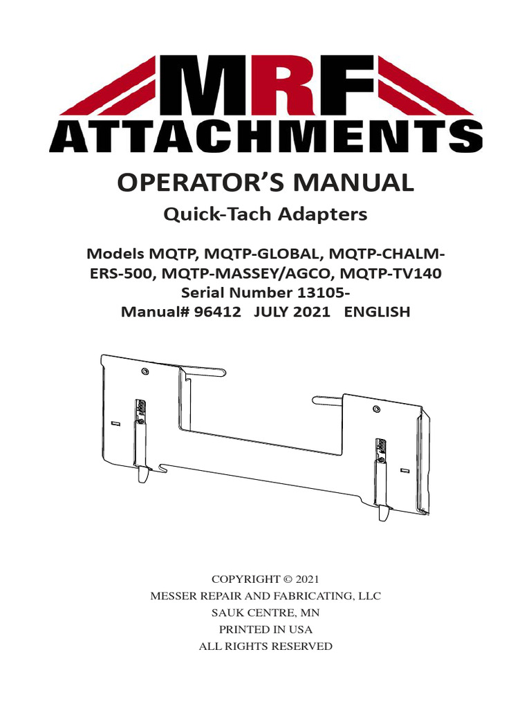 Quick-Tach Adapter Operator Manual | PDF | Tractor | Loader (Equipment)