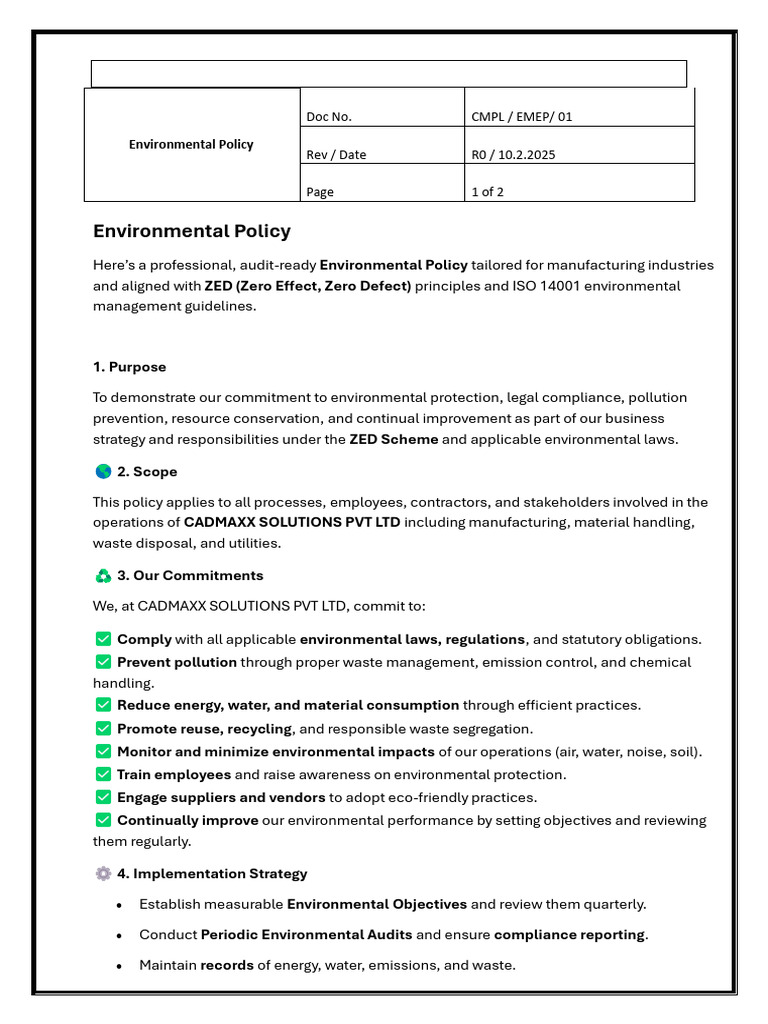 Audit-Ready Environmental Policy Guide | PDF | Environmental Policy ...