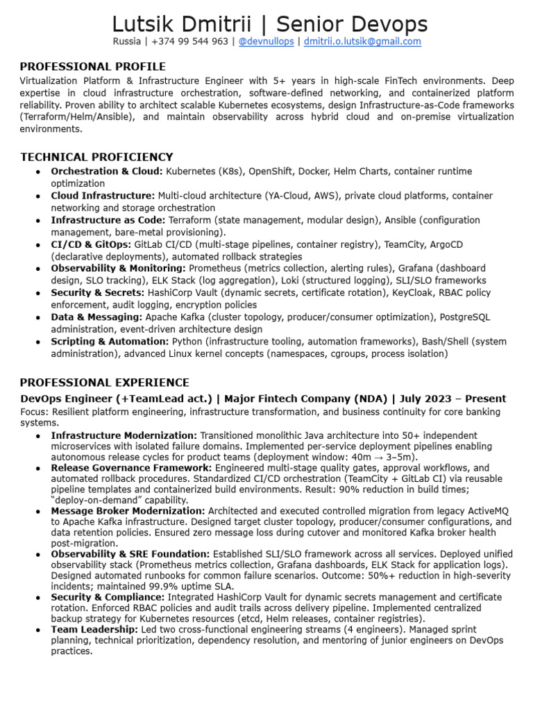 Senior DevOps Engineer Profile | PDF | Cloud Computing | Computer Science