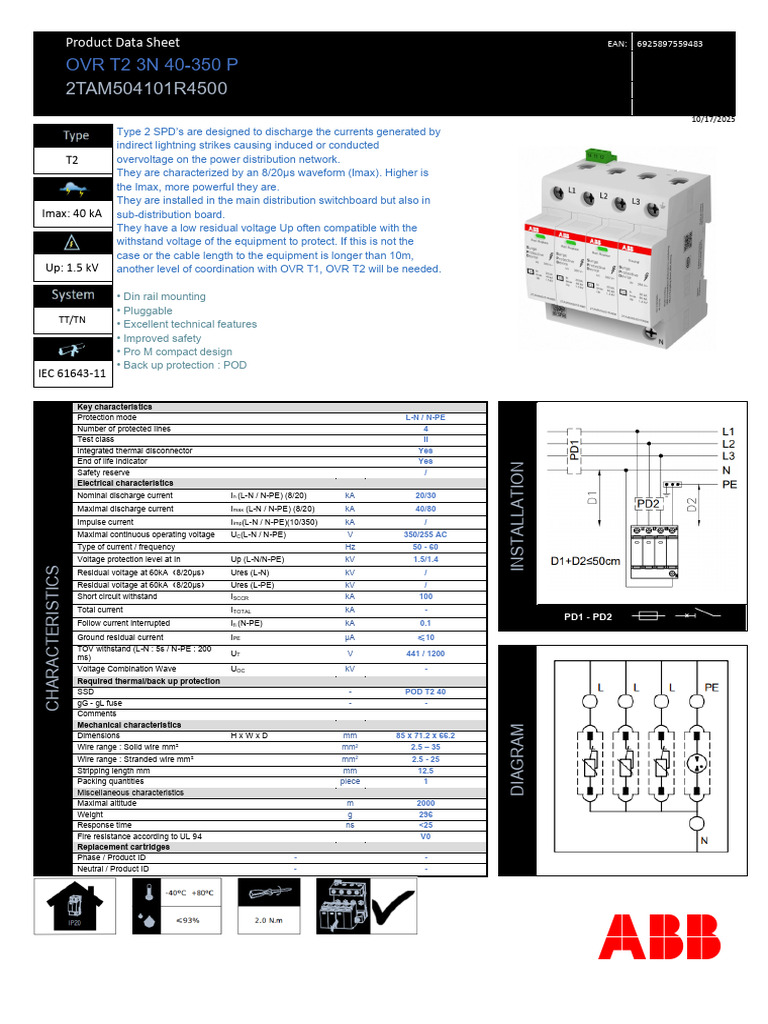 Type 2 Surge Protection Device Data Sheet | PDF | Electric Power ...