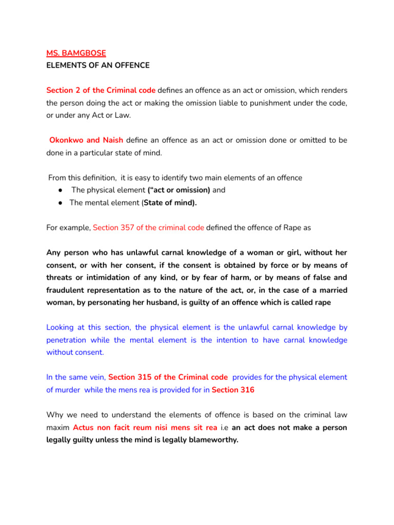 Understanding Elements of an Offence | PDF | Mens Rea | Crimes