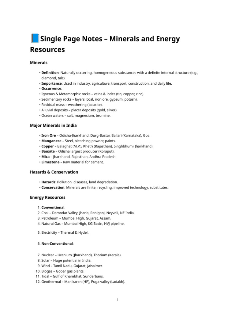 Minerals Energy Notes | PDF | Minerals | Ore