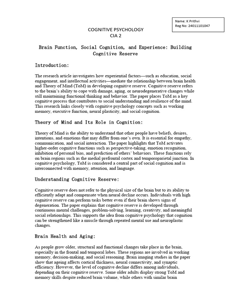 Cognitive Psychology CIA 2 | PDF | Mind | Cognition