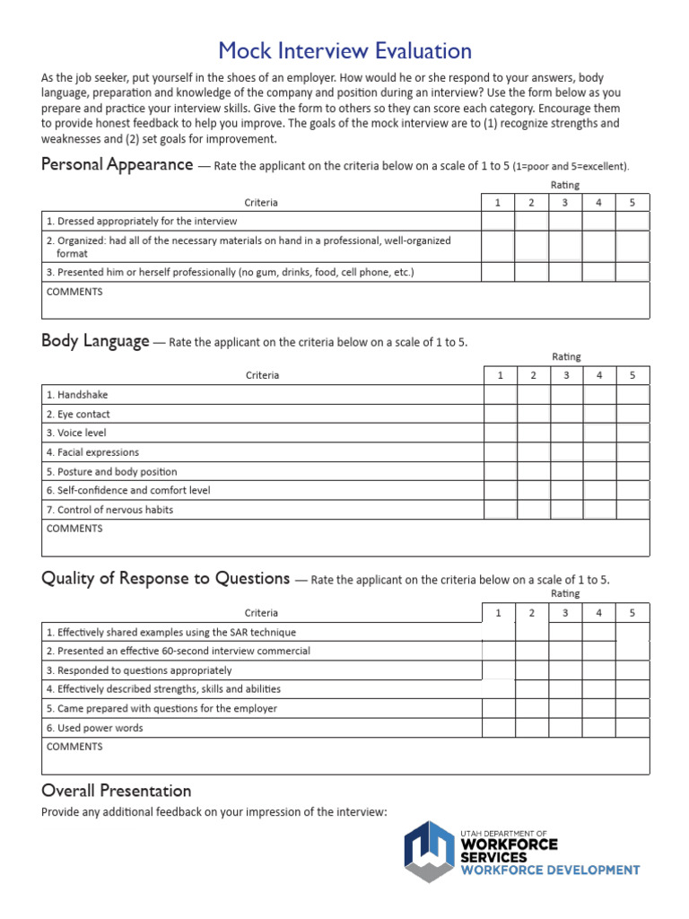 Mock Interview Evaluation Form | PDF