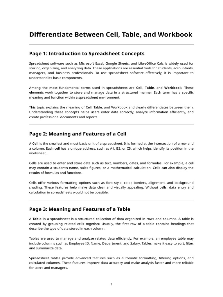 Cell, Table, and Workbook Explained | PDF | Spreadsheet | Microsoft Excel