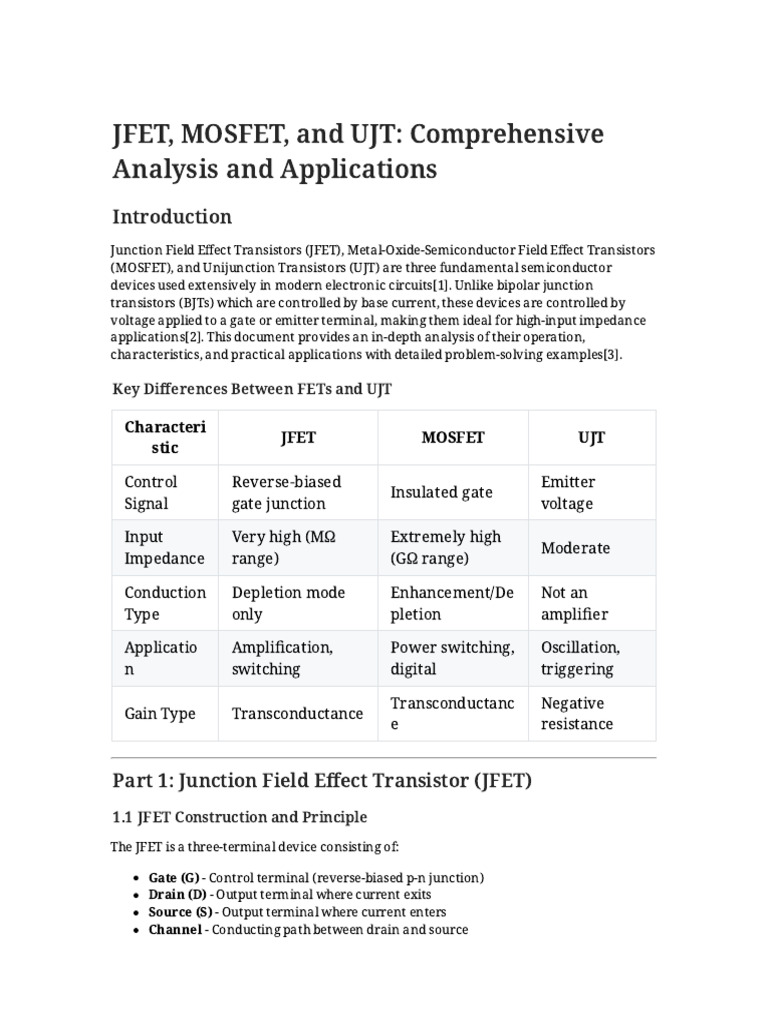 Jfet Mosfet Ujt Devices | PDF | Mosfet | Field Effect Transistor