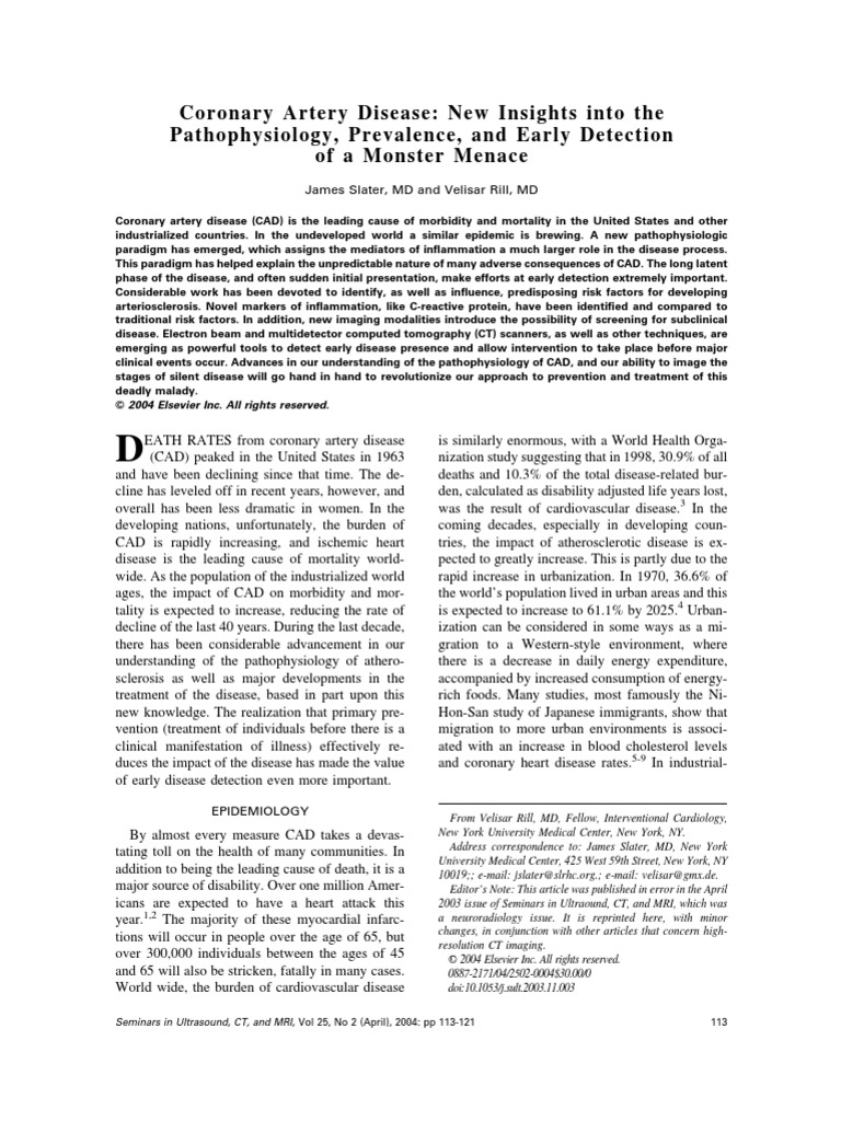 The New Pathophysiology of Coronary | PDF | Atheroma | Atherosclerosis