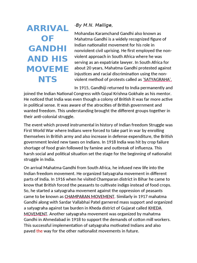 Gandhi's Nonviolent Freedom Movements | PDF | Mahatma Gandhi ...