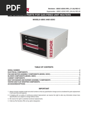 Gas-Fired Unit Heater Replacement Parts Guide | PDF | Switch