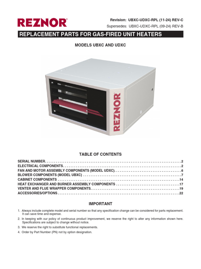 Gas-Fired Unit Heater Replacement Parts Guide | PDF | Switch