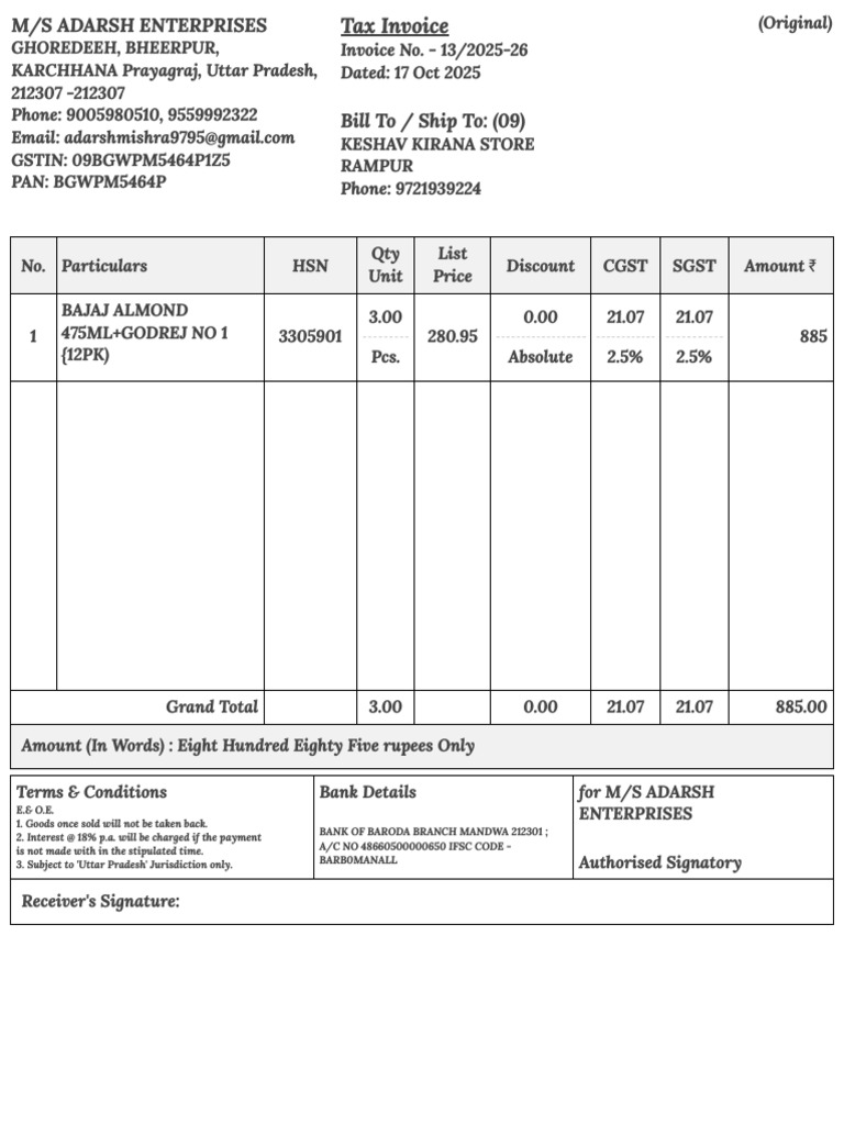 Keshav Kirana Store - Invoice1765601555327 | PDF