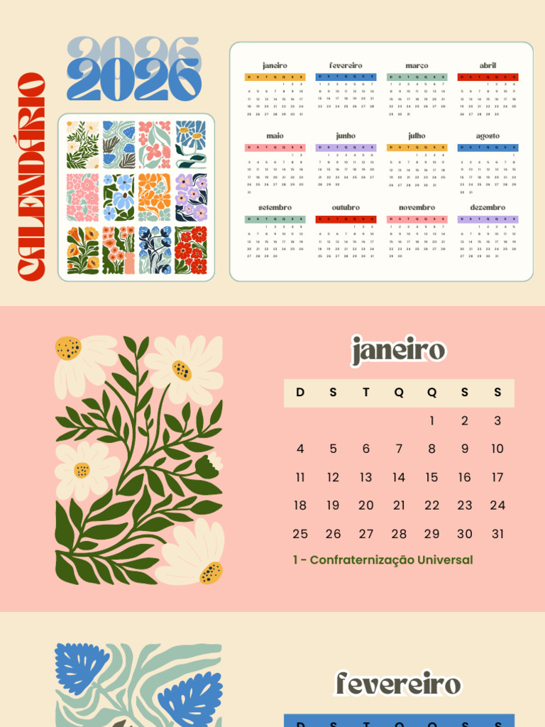 Calendário 2026 com Feriados Brasil | PDF
