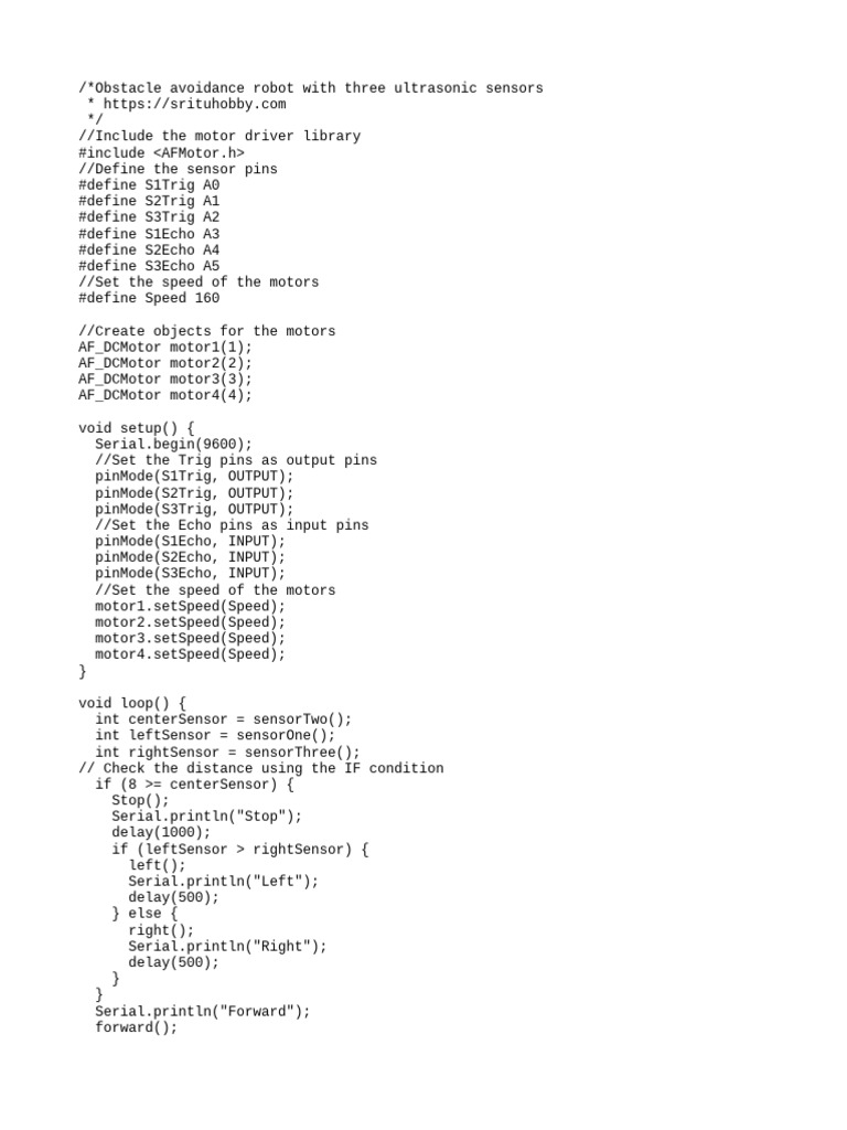 Obstacle Avoidance Robot Code | PDF | Computer Engineering