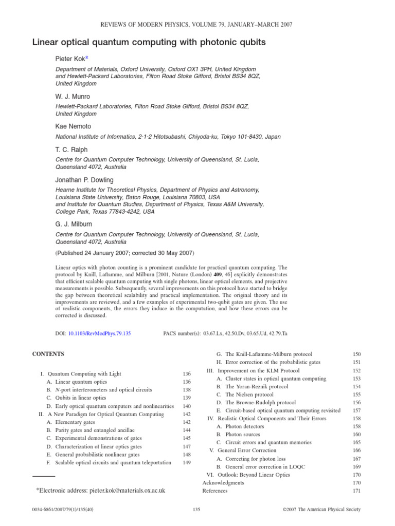 Linear Optical Quantum Computing Review | PDF | Quantum Computing ...