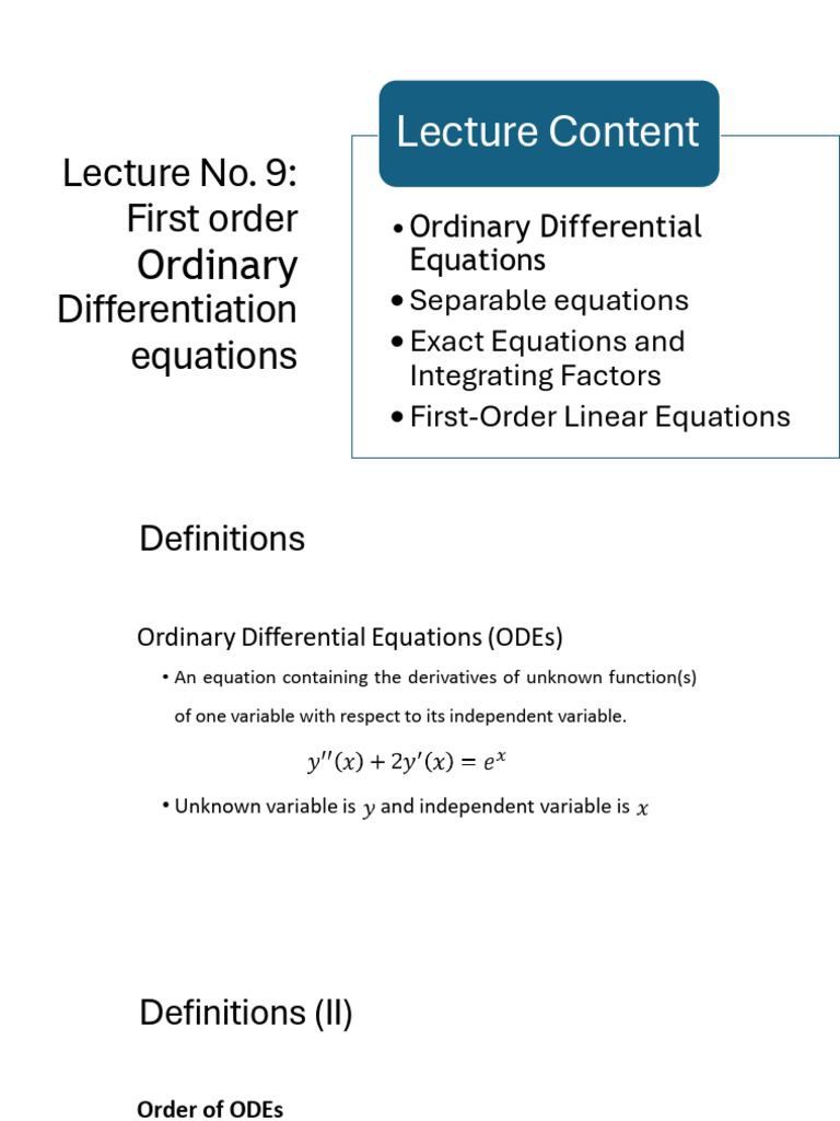 Lecture 9 | PDF | Ordinary Differential Equation | Equations