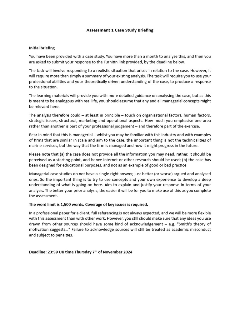 Assessment 1 Case Study Briefing | PDF | Cognitive Psychology ...