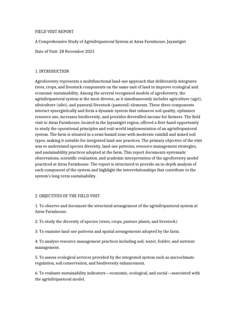 Agrisilvipastoral Field Visit Report Editable | PDF | Agriculture | Grazing