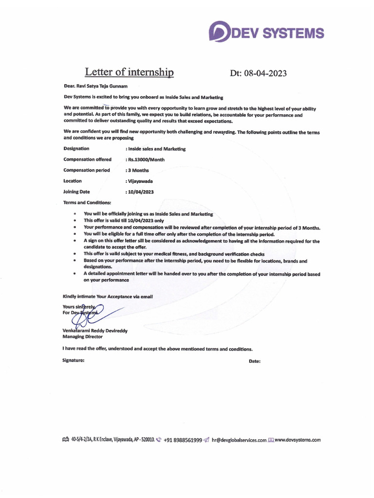 Internship Letter | PDF