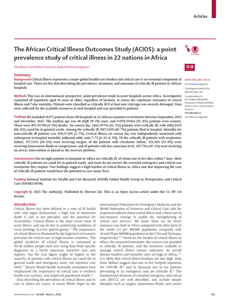 Critical Illness Prevalence in Africa | PDF | Intensive Care Medicine ...