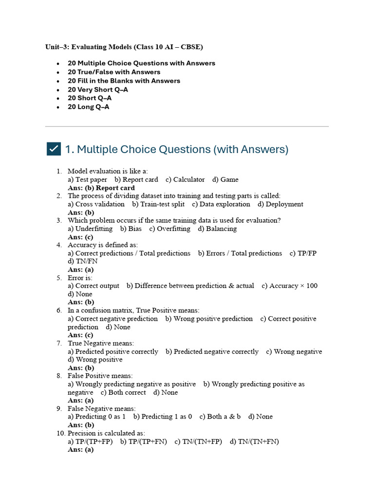 Unit-3 Evaluating Models | PDF | Sensitivity And Specificity | Accuracy ...