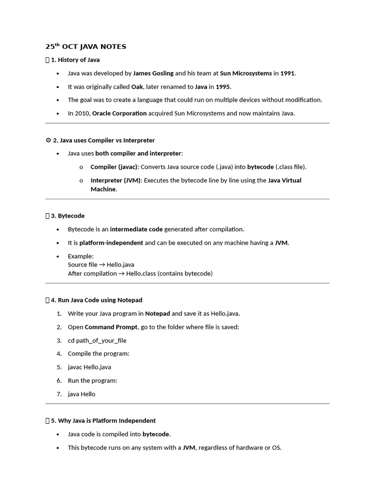 Day 6 Notes 25th Oct Java Notes | PDF | Java (Programming Language ...