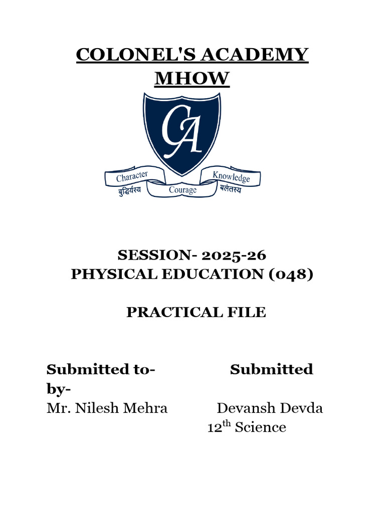 Colonel's Academy PE Practical File 2025-26 | PDF
