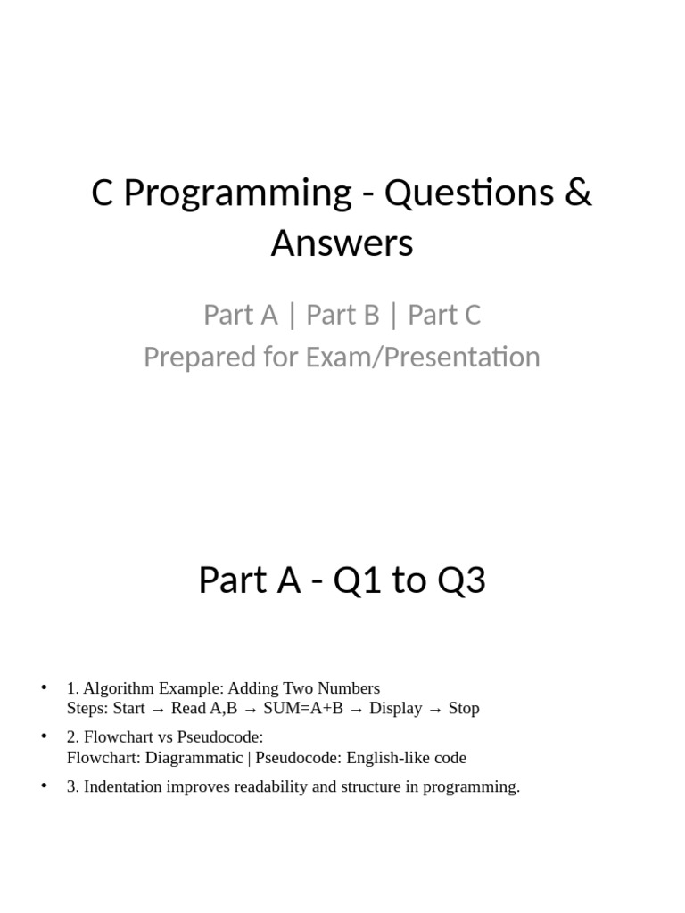 C Programming Q&A for Exams | PDF | Computer Programming | Software ...