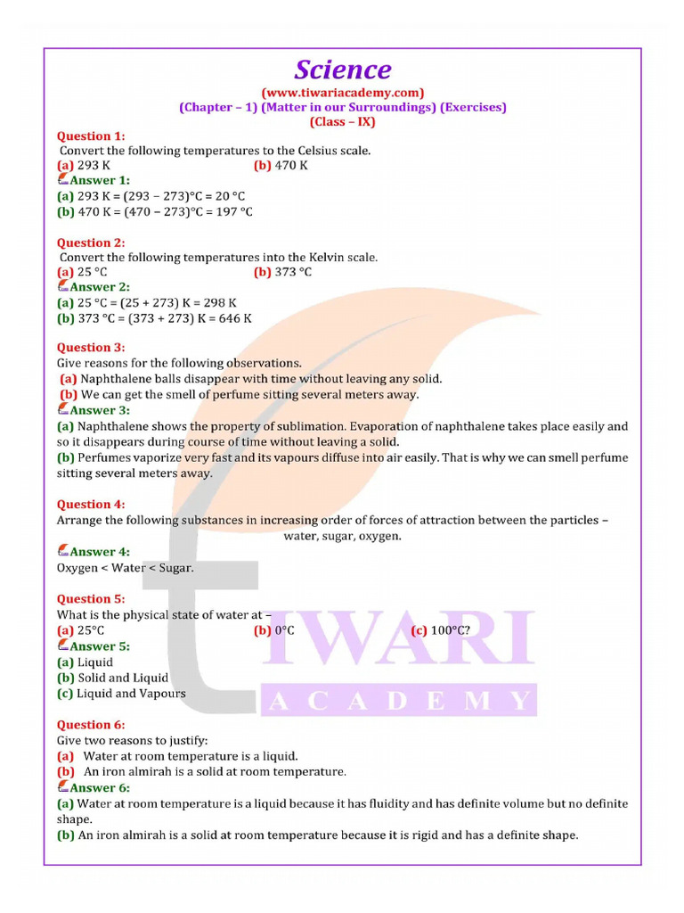 9 Science NCERT Solutions Chapter 1 Exercises 1 | PDF