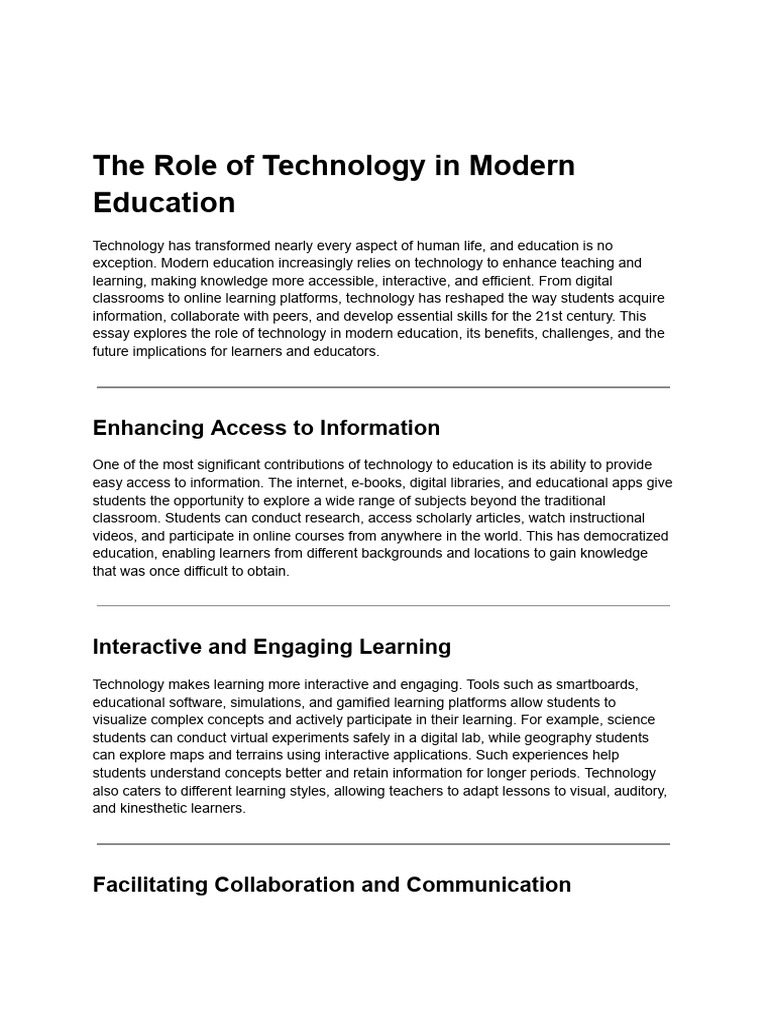 Role of Technology in Modern Education PDF | PDF | Learning ...