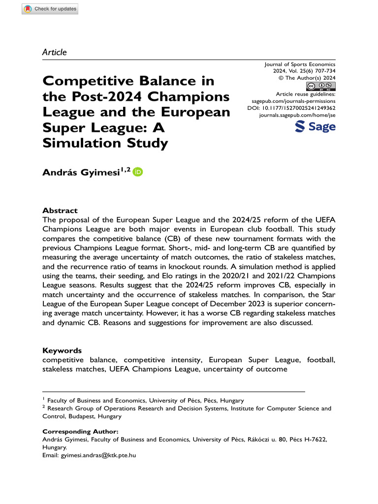 Competitive Balance in UEFA and ESL | PDF | Sports Competitions | Sports