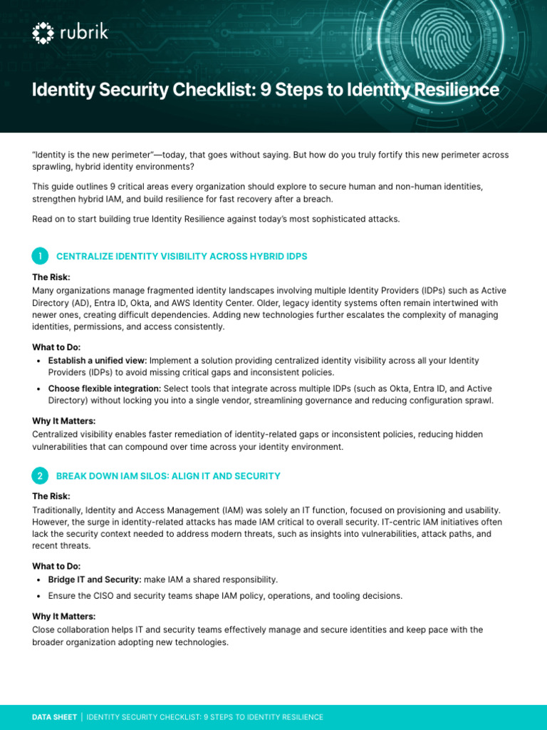 Identity Security Checklist: 9 Resilience Steps | PDF | Computer ...