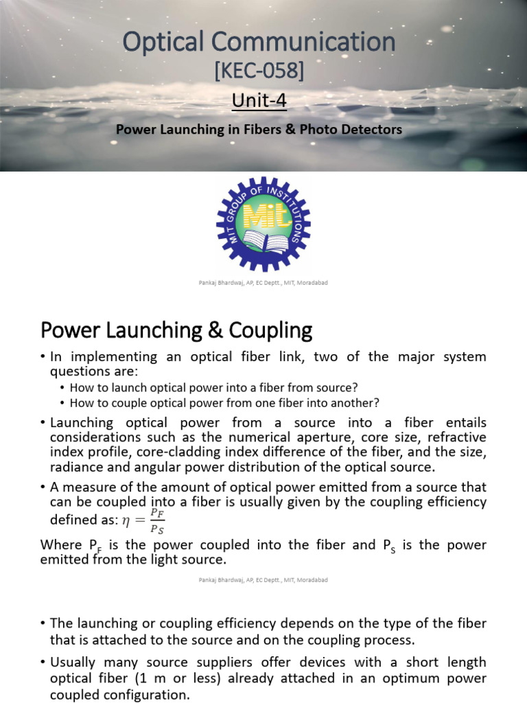 Power Launching in Optical Fibers | PDF | P–N Junction | Optical Fiber