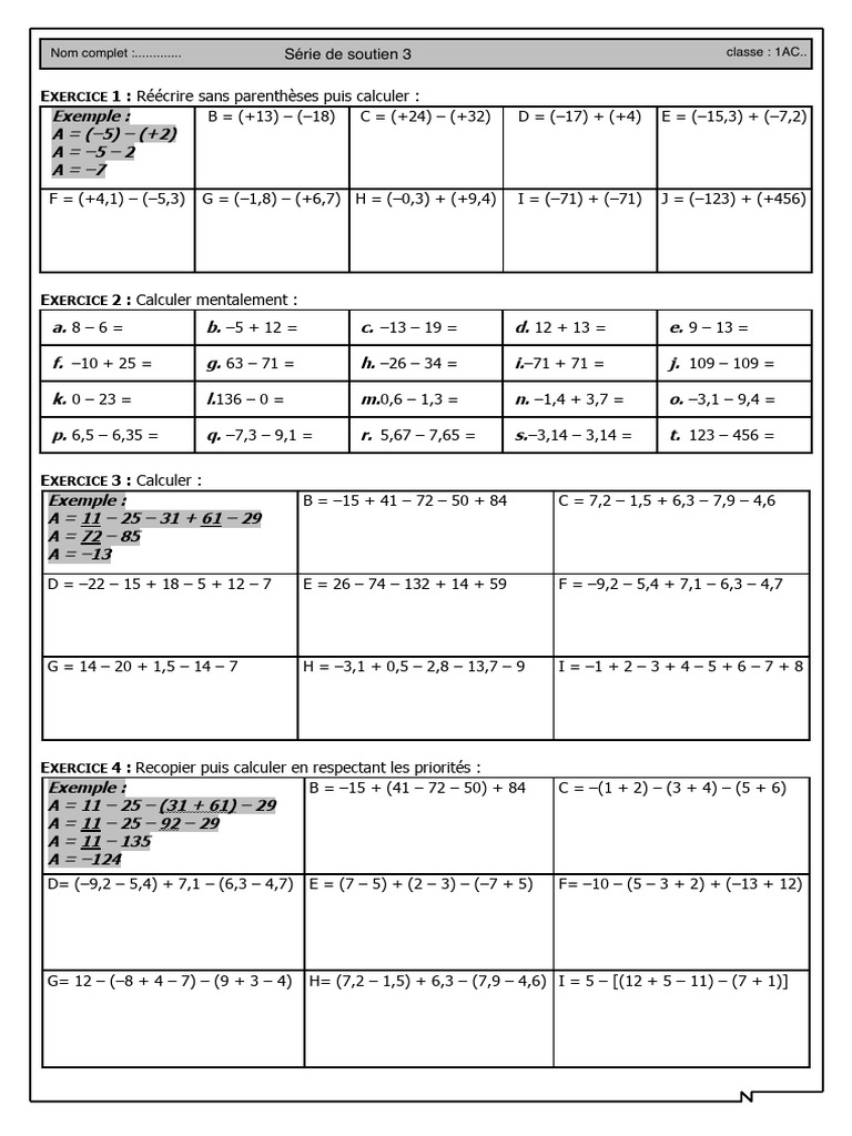 Mathématiques : Exercices de Calculs | PDF