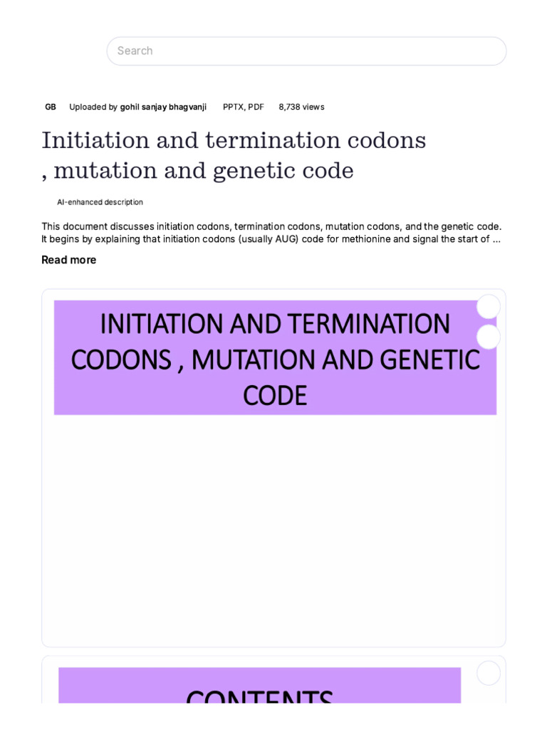 Initiation and Termination Codons , Mutation and Genetic Code _ PPTX | PDF