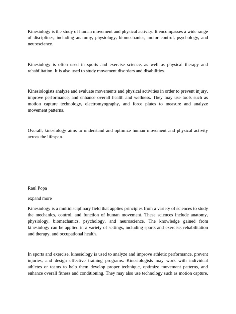 Kinesiology Is The Study of Human Movement and Physical Activity | PDF ...