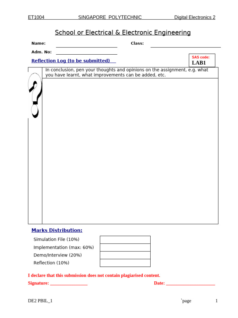 DE2 LabAsgn Reflection Page | PDF