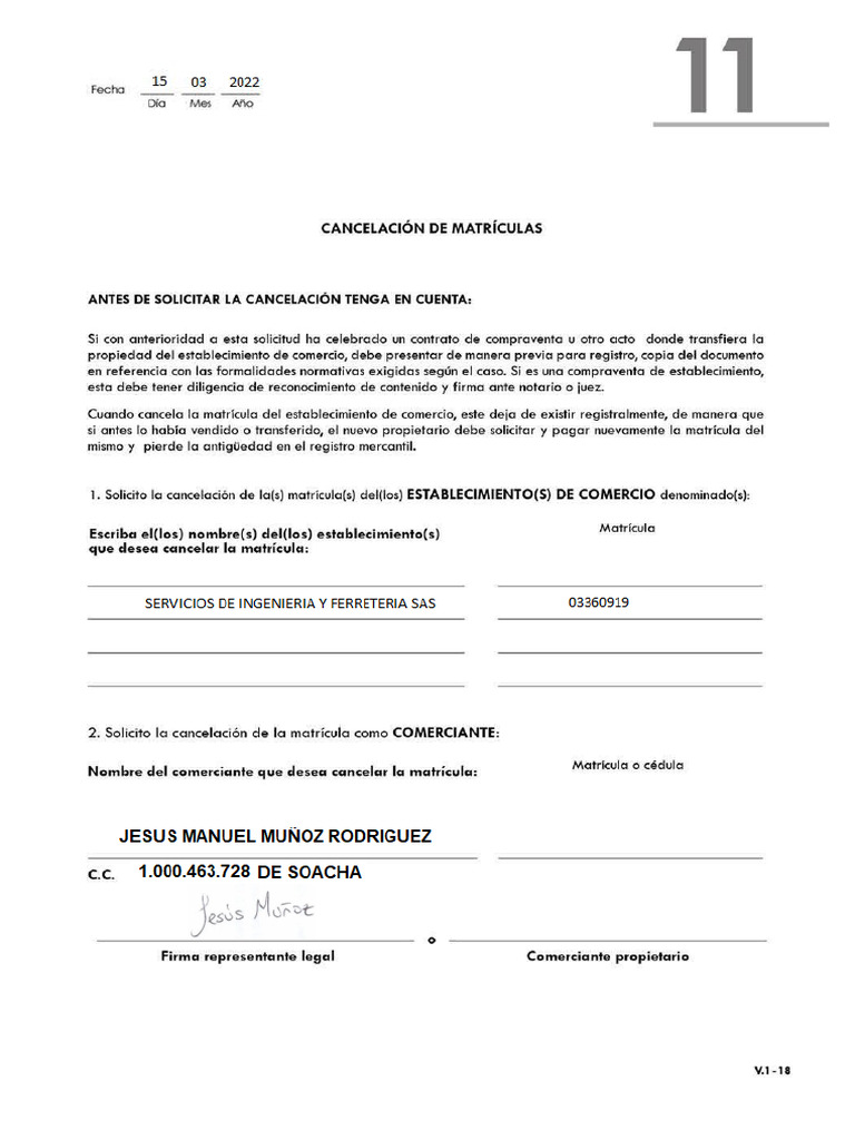 FORMATO 11 Cancelacion de Matriculas | PDF