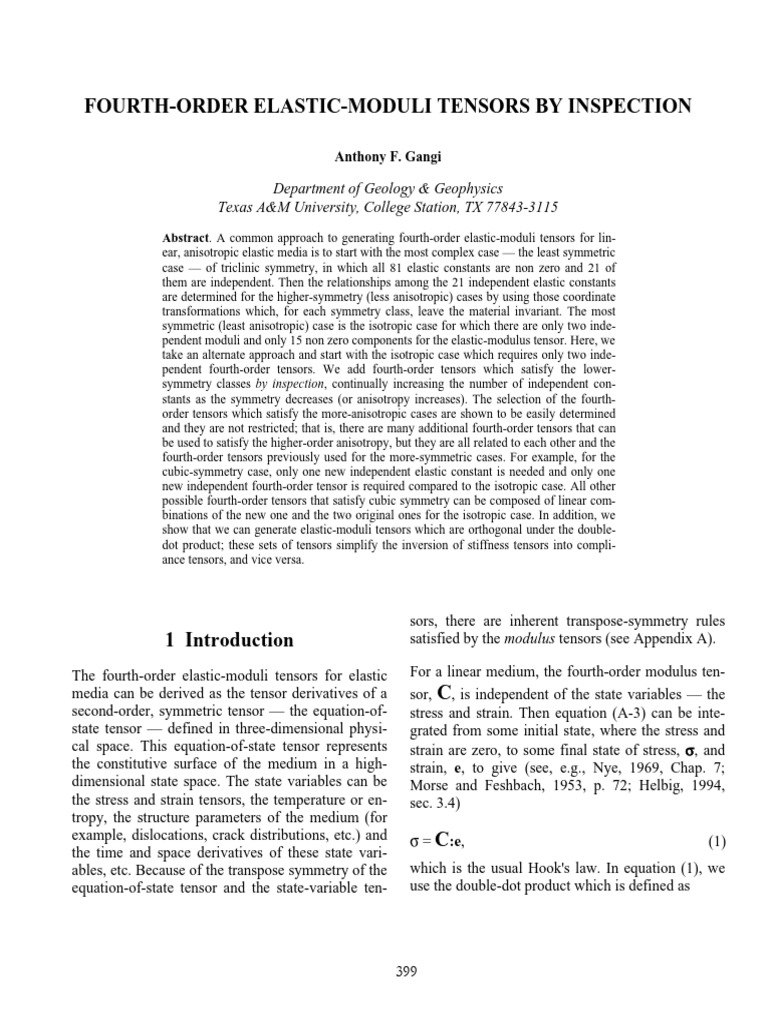 Fourth-Order Elastic Moduli Tensors Explained | PDF | Chemistry ...