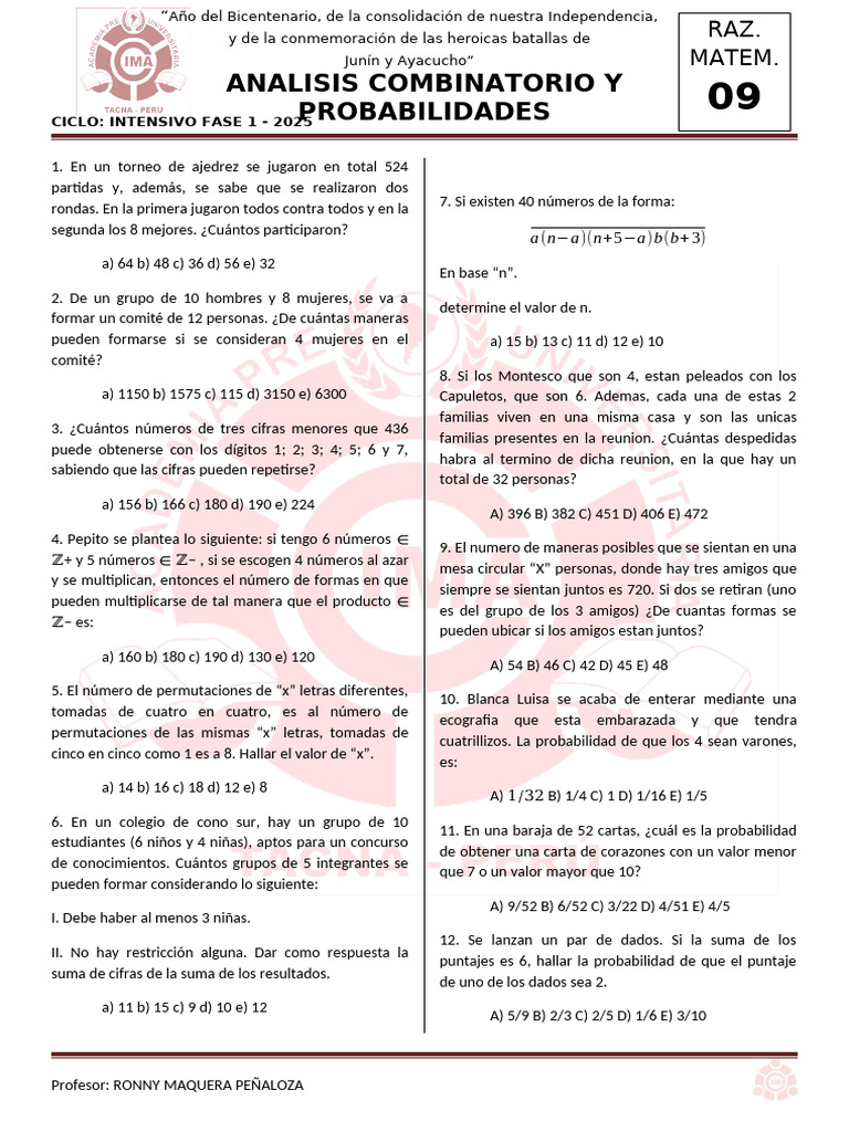 Analisis Combinatorio | PDF | Números | Probabilidad