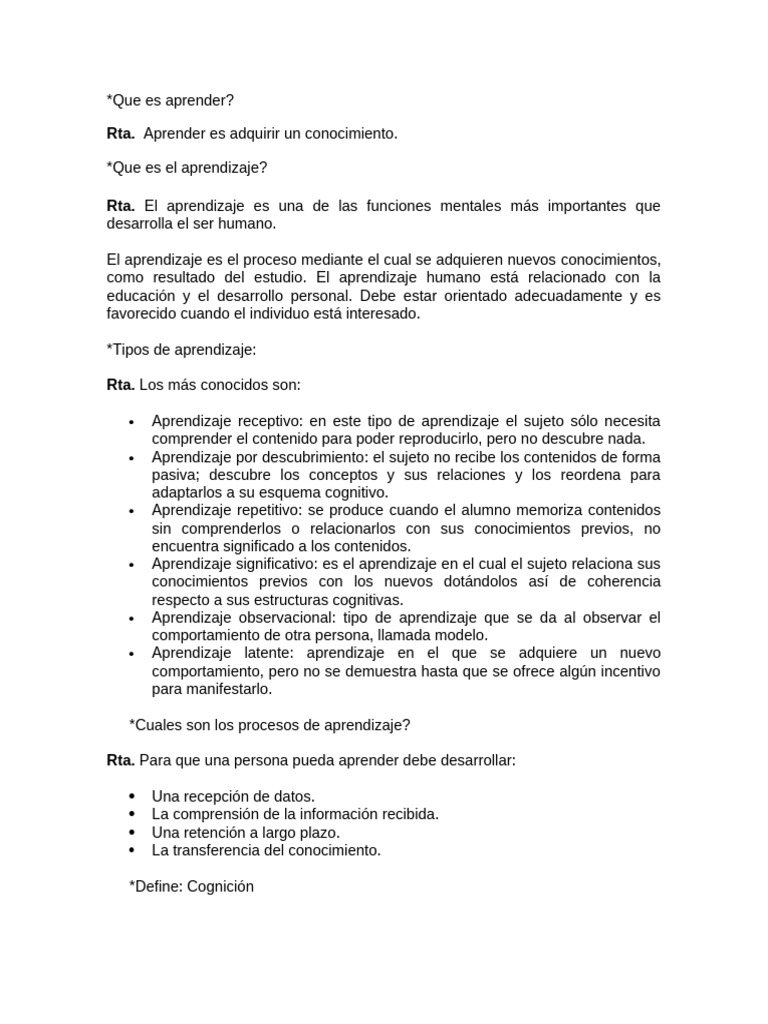 Aprendizaje y Conocimiento | PDF | Aprendizaje | Cognición