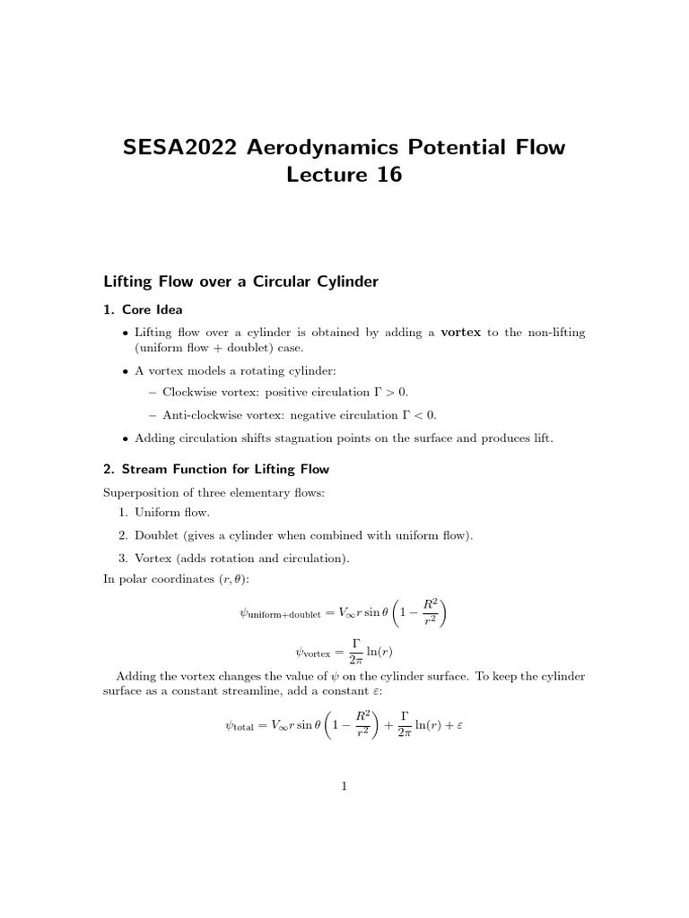 Lifting Flow Over a Cylinder Explained | PDF | Lift (Force) | Vortices