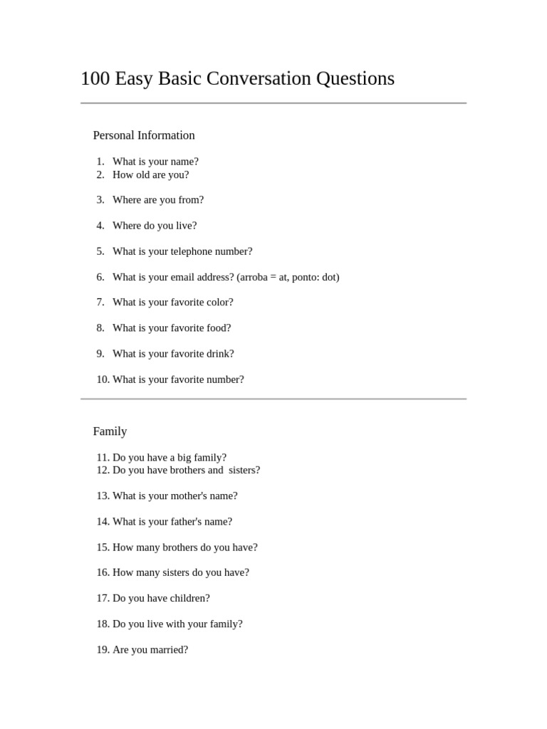 100 Basic Conversation Questions | PDF | Chess Theory | Chess