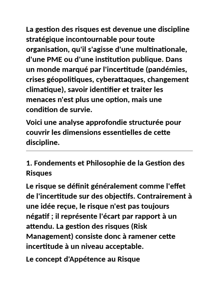 Gestion des Risques : Stratégies Essentielles | PDF | Risque | Gestion ...