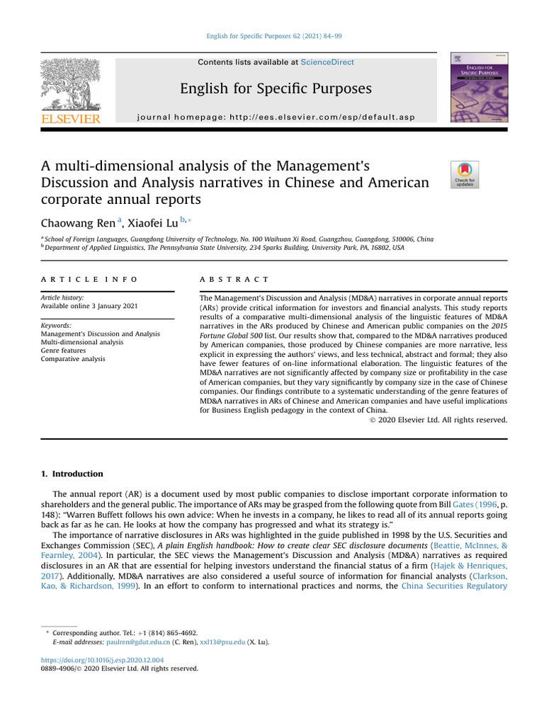 A Multi-Dimensional Analysis of The Management's Discussion and ...