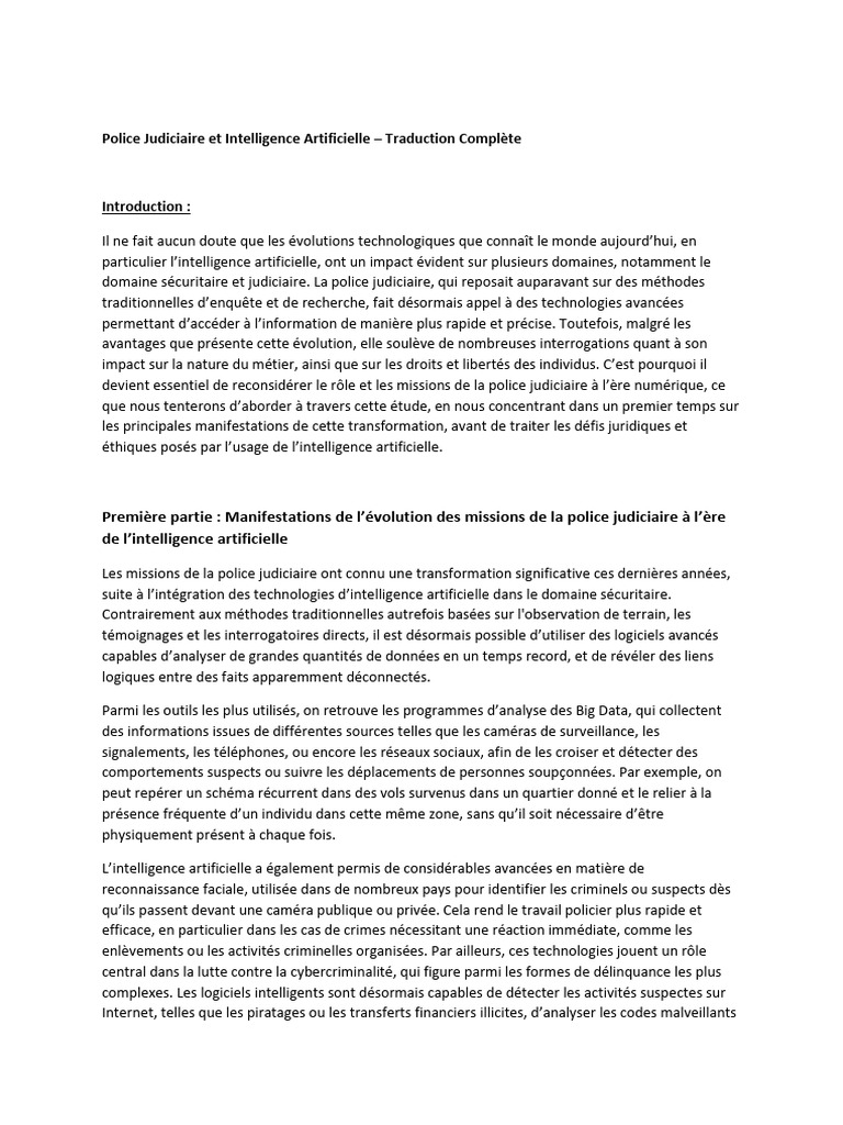 Impact de l'IA sur la police judiciaire | PDF | Intelligence ...