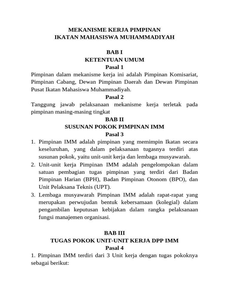 Mekanisme Kerja Pimpinan IMM | PDF