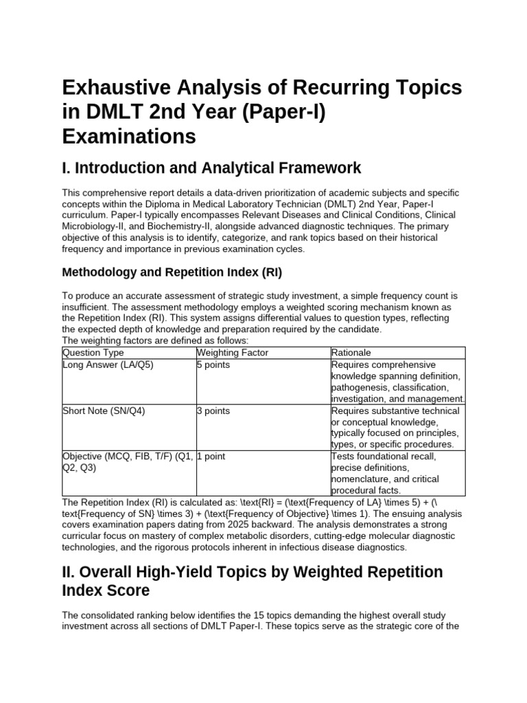 High-Yield Topics in DMLT Paper-I Analysis | PDF | Elisa | Serology