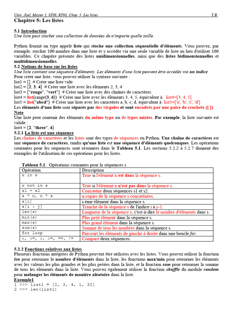 Introduction aux listes en Python | PDF | Python (Langage de ...