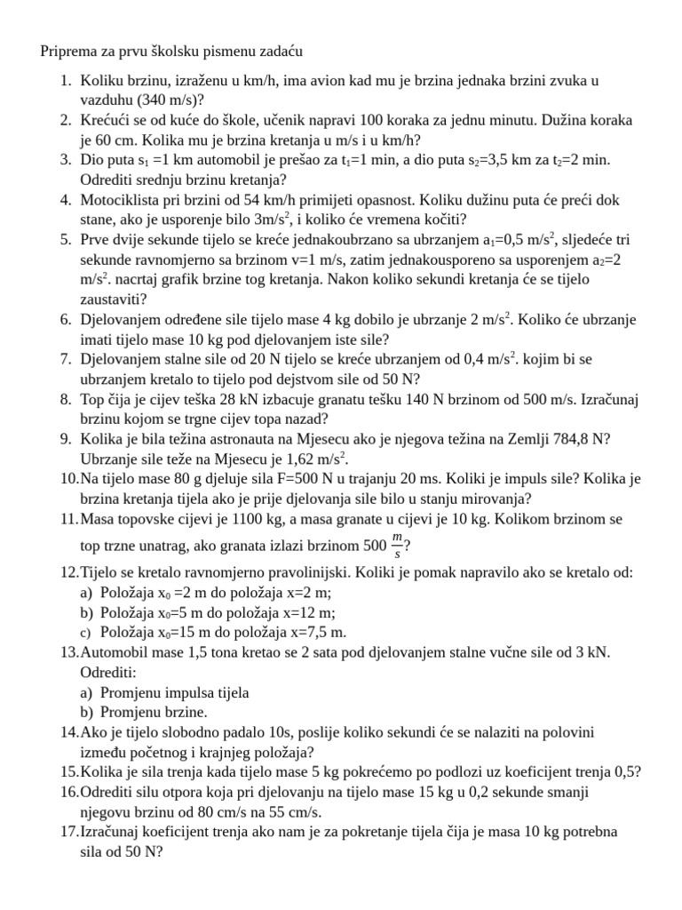 Priprema Za Prvu Pismenu Zadaću 2025 2026 | PDF