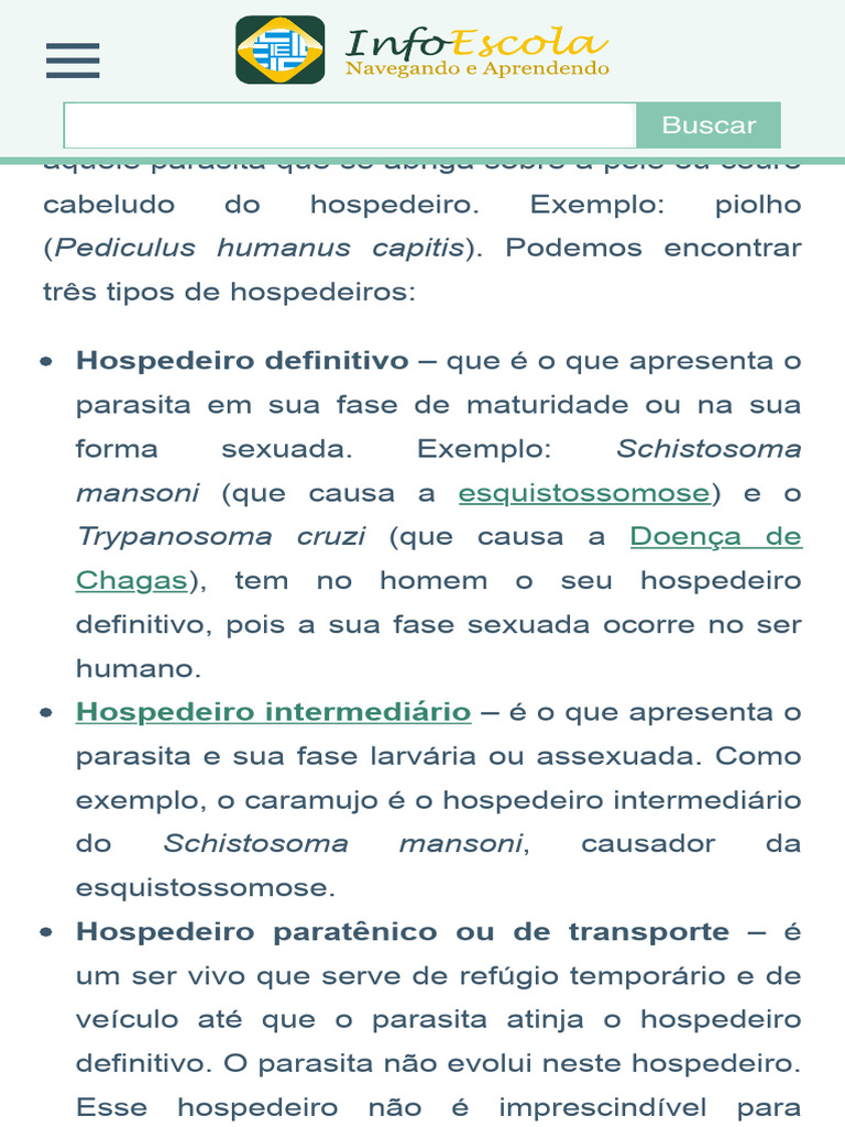 Hospedeiro - Definitivo e Intermediário - Parasitologia | PDF